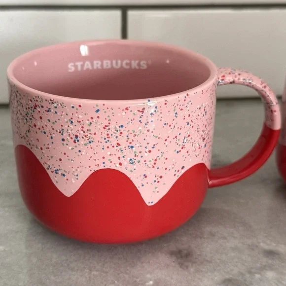 Starbucks Pink Sprinkle Drip Mug Set of 2 | Valentine's Day | 14 oz Ceramic Mugs - Picture 3 of 9